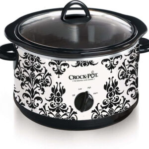 Crock Pot 4.5 Quart Manual Slow Cooker, Damask Pattern, White