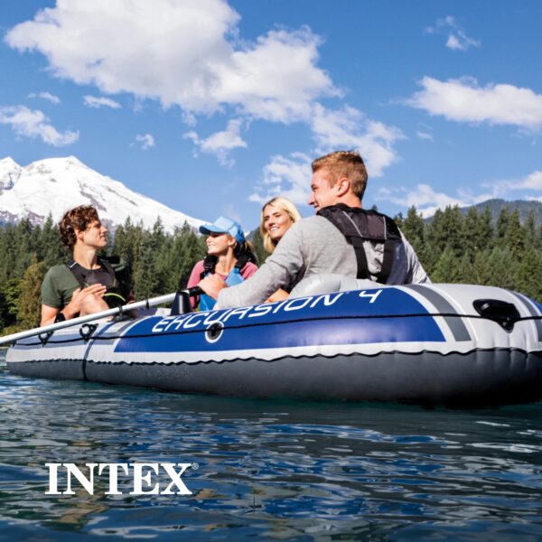 Excursion 4 Inflatable Rafting Fishing 4 Person Boat Set with Oars and Pump - Image 26