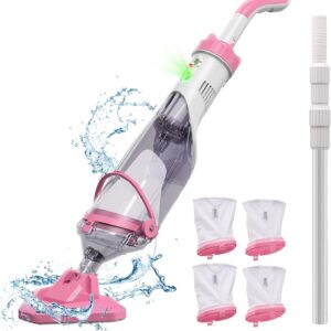 Pool Vacuum for Above Ground Pool with a Telescopic Pole, Running time up to 1H, T403 Handheld Rechargeable Pool Cleaner with Powerful Suction up to 18.5 gallons/min, Ideal for Leaves, Debris