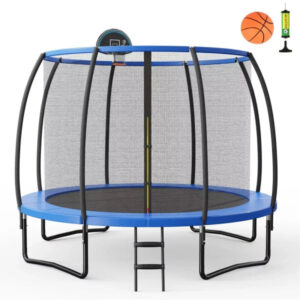 12FT Recreational Trampoline w/ Basketball Hoop Safety Enclosure Net Ladder
