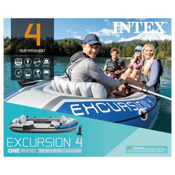 Excursion 4 Inflatable Rafting Fishing 4 Person Boat Set with Oars and Pump - Image 18