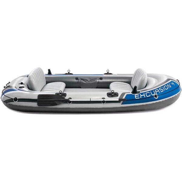Excursion 4 Inflatable Rafting Fishing 4 Person Boat Set with Oars and Pump - Image 22