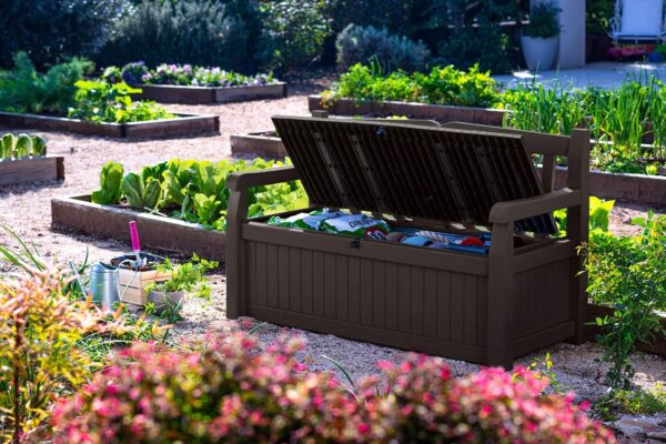 70 Gallon Storage Bench Deck Box for Patio Furniture, Front Porch Decor and Outdoor Seating �� Perfect to Store Garden Tools and Pool Toys, Brown - Image 3