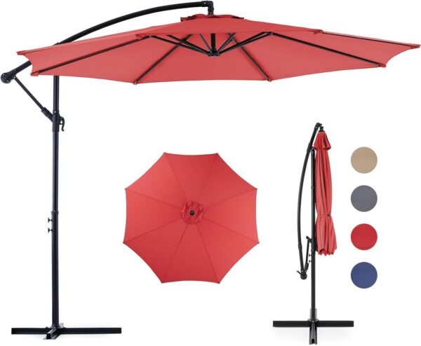 9.8FT Offset Patio Umbrella Hanging Cantilever Umbrella Outdoor Sun Shade with Easy Tilt Adjustment, 8 Ribs, UV Protection for Backyard, Lawn, Garden and Pool, Blue - Image 3
