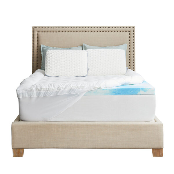 Sealy – 3 + 1 Memory Foam Topper with Fiber Fill Cover – Queen – Blue