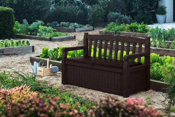 70 Gallon Storage Bench Deck Box for Patio Furniture, Front Porch Decor and Outdoor Seating �� Perfect to Store Garden Tools and Pool Toys, Brown - Image 4
