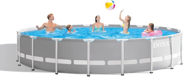 Above Ground Swimming Pool w/ Pump, Cover, & Ladder, 18' x 48", Prism Frame, Gray - Outdoor Round Family Pool w/ Filter, 42-Inch Deep Water - Image 5