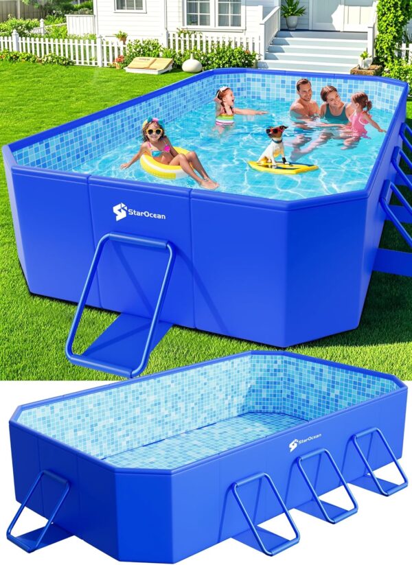 Foldable Pool, Large Non-Inflatable Swimming Pool For Kids,Adult Collapsible Pools Hard Plastic Shell, Oversized Thickened,Portable Folding Kids Pools for Backyard-Mosaic Design-115"x66"x20"