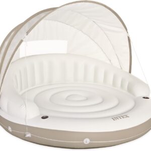 Canopy Island Inflatable Pool Float: Comfortable Lounge Surface – Built-in Cup Holders – Detachable Sunshade – 440lb Max Weight Capacity – 78.5" x 59"