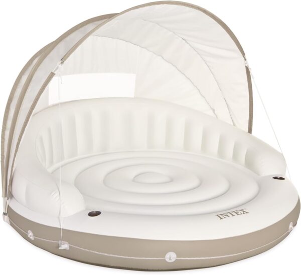 Canopy Island Inflatable Pool Float: Comfortable Lounge Surface – Built-in Cup Holders – Detachable Sunshade – 440lb Max Weight Capacity – 78.5" x 59"
