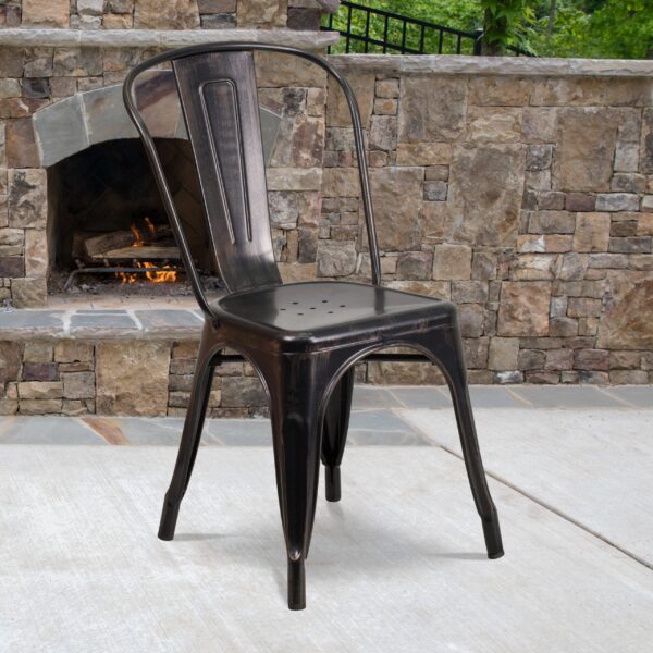 Flash Furniture Commercial Grade 4 Pack Black-Antique Gold Metal Indoor-Outdoor Stackable Chair - Image 20