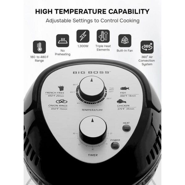 Big Boss 16 Qt. Black Oil-less Air Fryer with Built-In Timer - Image 9