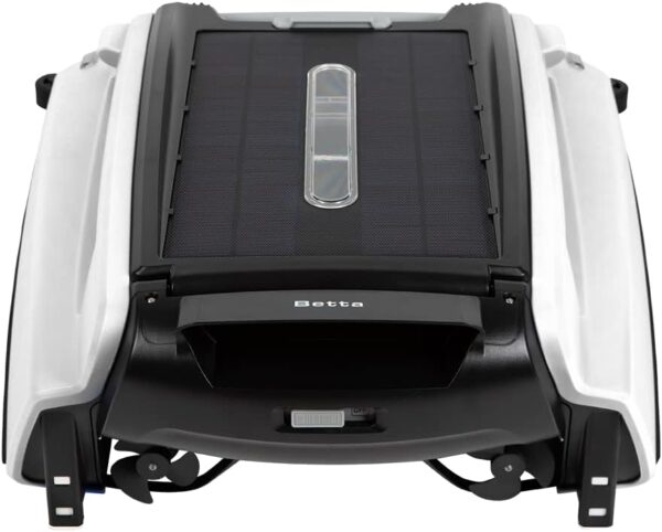 Solar Powered Automatic Robotic Pool Surface Skimmer Cleaner with 30-Hour Continuous Cleaning Battery Power and Re-Engineered Twin Salt Chlorine Tolerant Motors (Blue)