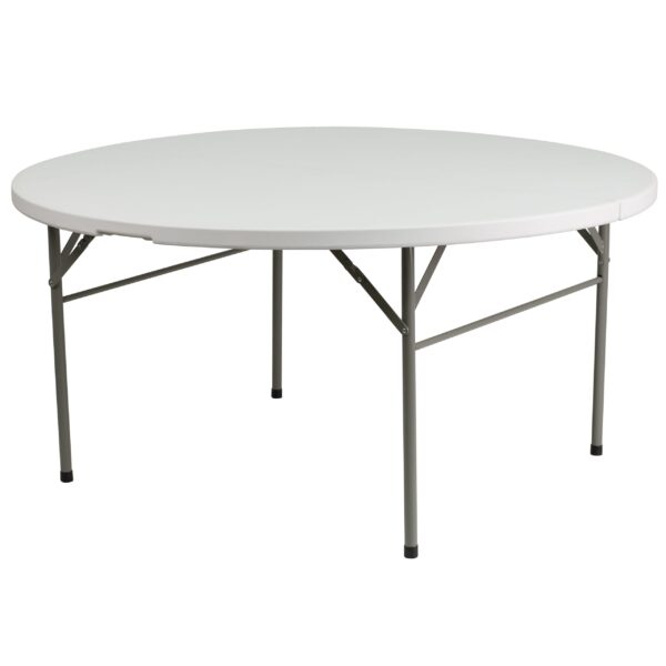 Flash Furniture Scarborough 5-Foot Round Bi-Fold White Plastic Folding Table with Carrying Handle - Image 9