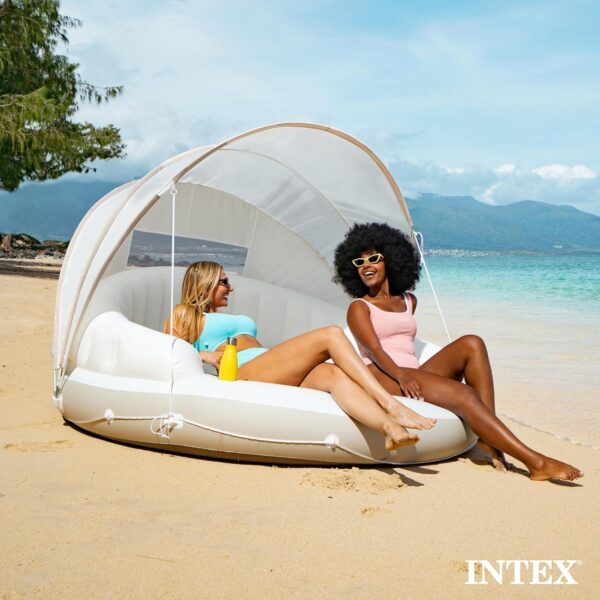58292EP Canopy Island Inflatable Pool Float: Comfortable Lounge Surface – Built-in Cup Holders – Detachable Sunshade – 440lb Max Weight Capacity – 78.5" x 59" - Image 3
