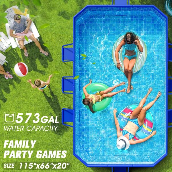 Foldable Pool, Large Non-Inflatable Swimming Pool For Kids,Adult Collapsible Pools Hard Plastic Shell, Oversized Thickened,Portable Folding Kids Pools for Backyard-Mosaic Design-115"x66"x20" - Image 6