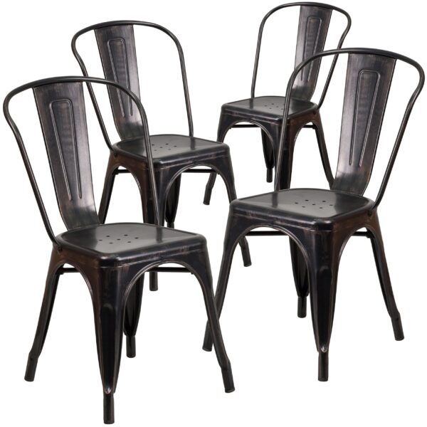 Flash Furniture Commercial Grade 4 Pack Black-Antique Gold Metal Indoor-Outdoor Stackable Chair - Image 15