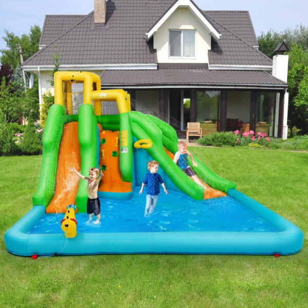 Inflatable Water Park Bounce House w/Climbing Wall Two Slides and Splash Pool - Image 3