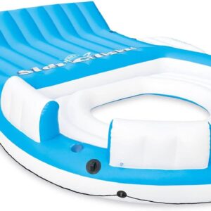 145 x 125 x 20 Inch Splash N Chill Inflatable Lake and Pool Relaxation Island Lounger Seat for up to 7 Adults, Blue and White