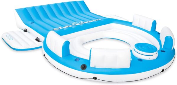 145 x 125 x 20 Inch Splash N Chill Inflatable Lake and Pool Relaxation Island Lounger Seat for up to 7 Adults, Blue and White