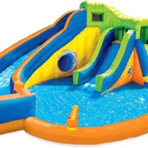 Pipeline Twist Kids Inflatable Outdoor Backyard Water Pool Aqua Splash Park and Slides with Climbing Wall, Water Cannons, & Clubhouse, Ages 5+