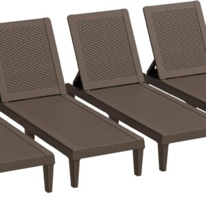 Outdoor Chaise Lounge Chair Set of 2 for Patio Poolside, Waterproof & Adjustable & Easy Assembly Sun Lounger for Outside Deck, Pool, Beach, Black