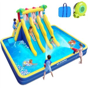 20.66x16.4FT Inflatable Water Slide for Big Kids, Water Park for Kids Backyard with Large Double-Layer Pool,3 Extra-Long Slides,Climbing Wall, 2 Water Cannons, Water Spraying, 750W Air Blower