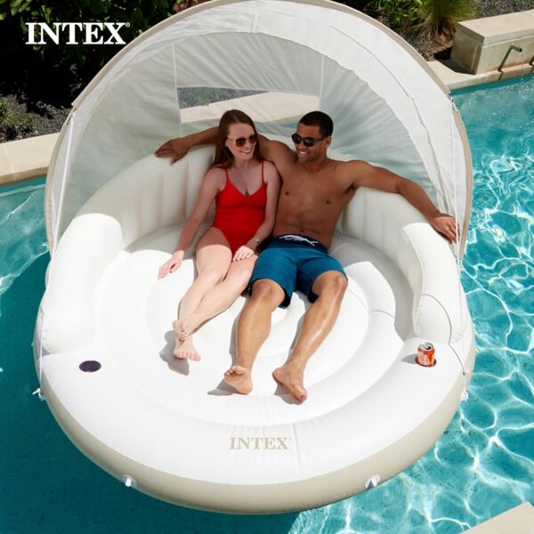 58292EP Canopy Island Inflatable Pool Float: Comfortable Lounge Surface – Built-in Cup Holders – Detachable Sunshade – 440lb Max Weight Capacity – 78.5" x 59" - Image 2