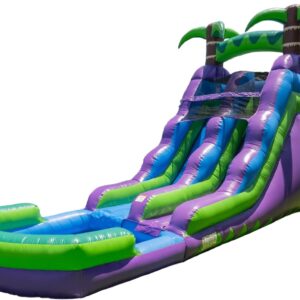 16’ Purple Tropical Lightweight Premium Commercial Grade Water Slide Inflatable with Attached Pool for Kids and Adults (with Blower), Wet Dry Use, Summer Fun
