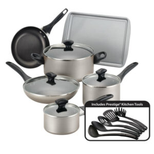 Farberware Dishwasher Safe Aluminum Nonstick Cookware Set, 15-Piece   Black