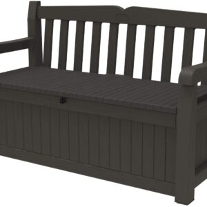 70 Gallon Storage Bench Deck Box for Patio Furniture, Front Porch Decor and Outdoor Seating �� Perfect to Store Garden Tools and Pool Toys, Brown