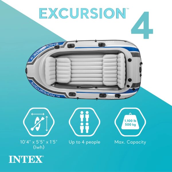 Excursion 4 Inflatable Rafting Fishing 4 Person Boat Set with Oars and Pump - Image 15