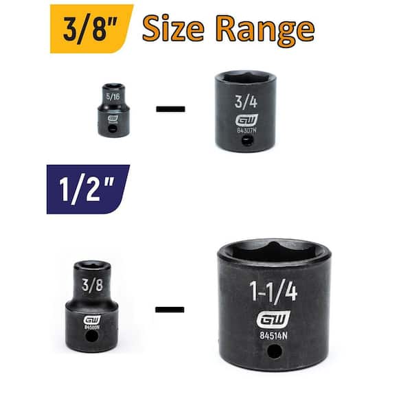 GEARWRENCH 1006452341 29-Piece SAE 3/8 in., 1/2 in. Impact Socket Tray Set - 3