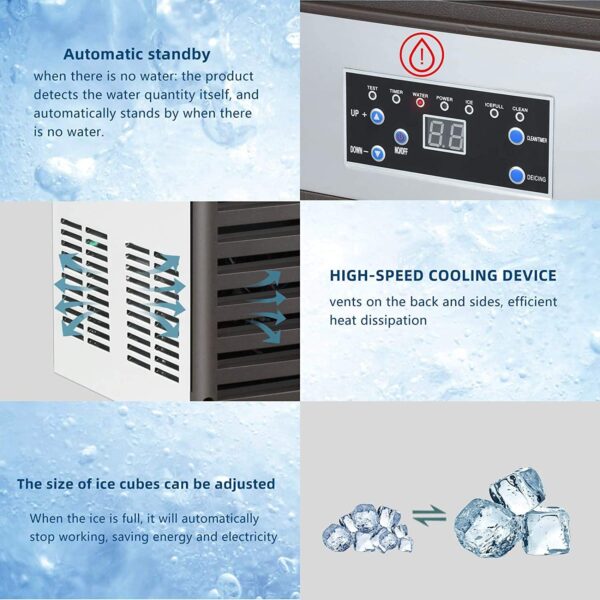 YUTGMasst Commercial Ice – 110LBS/24H Stainless Steel Free-Standing Ice Machine Maker Air Cooling Ice - Image 3