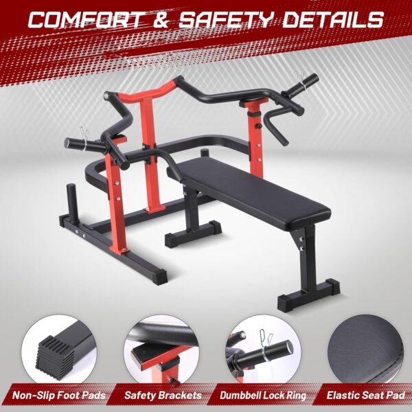 Chest Press Machine, 1050LBS Capacity, Independent Converging Arms, Weight Bench Press with Adjustable Flat Bench for Upper Body Workouts, Red - Image 14