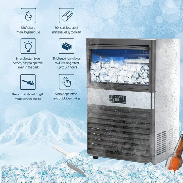YUTGMasst Commercial Ice – 110LBS/24H Stainless Steel Free-Standing Ice Machine Maker Air Cooling Ice - Image 2